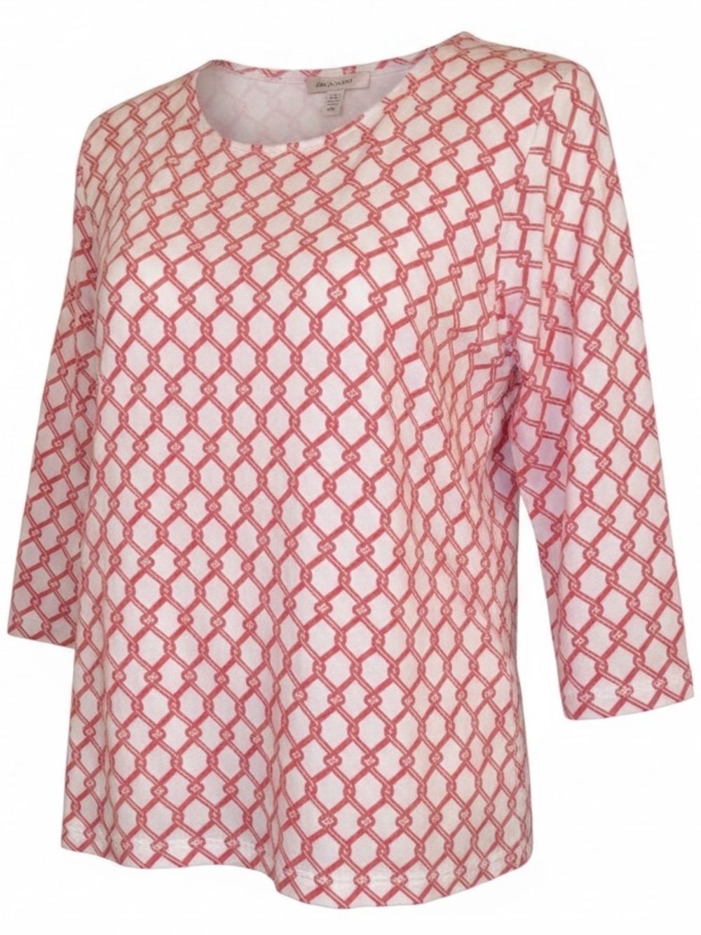 APPLESEED Chain-Link Geo Print Cotton Tee in Coral and White Size Petite Large